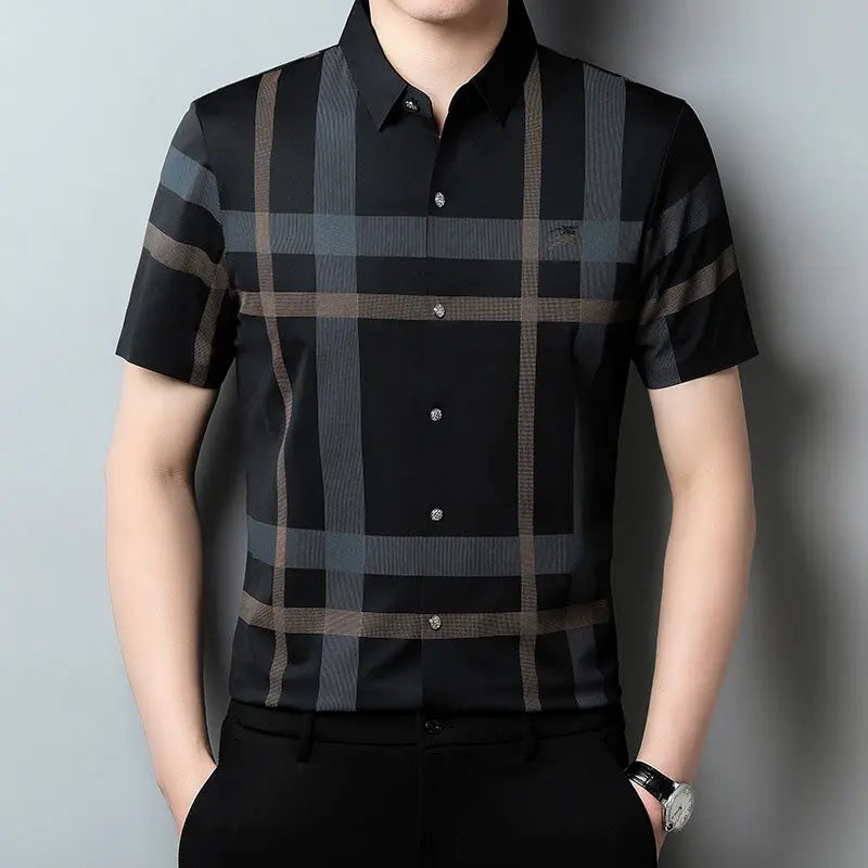 Men's Non-Iron Striped Plaid Shirt aimtoyou
