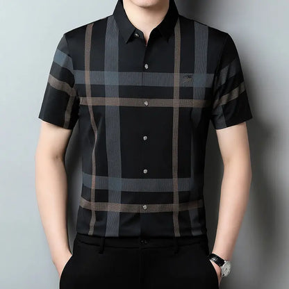 Men's Non-Iron Striped Plaid Shirt aimtoyou