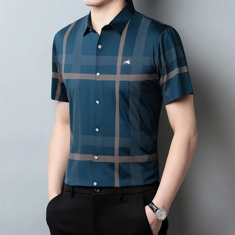 Men's Non-Iron Striped Plaid Shirt aimtoyou