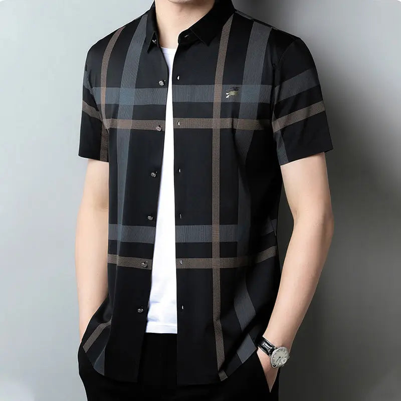 Men's Non-Iron Striped Plaid Shirt aimtoyou