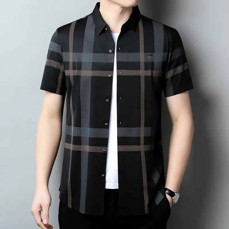 Men's Non-Iron Striped Plaid Shirt aimtoyou