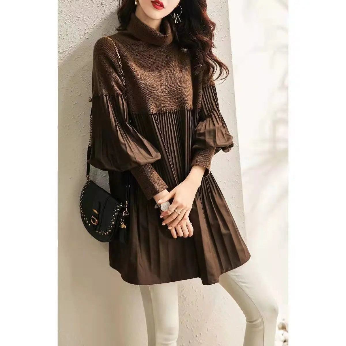 👩‍✨Plus Size Solid Color Lantern Sleeve Knit Dress/50%off spiyle