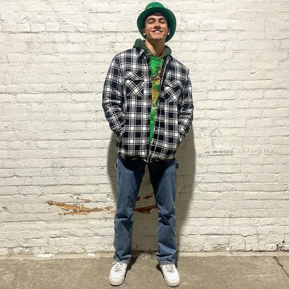 Men's Flannel Shirt Jacket Long Sleeve Quilted Lined Plaid Coat Button Down Thick Outwear for Winter aimtoyou