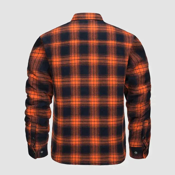 Men's Flannel Shirt Jacket Long Sleeve Quilted Lined Plaid Coat Button Down Thick Outwear for Winter aimtoyou