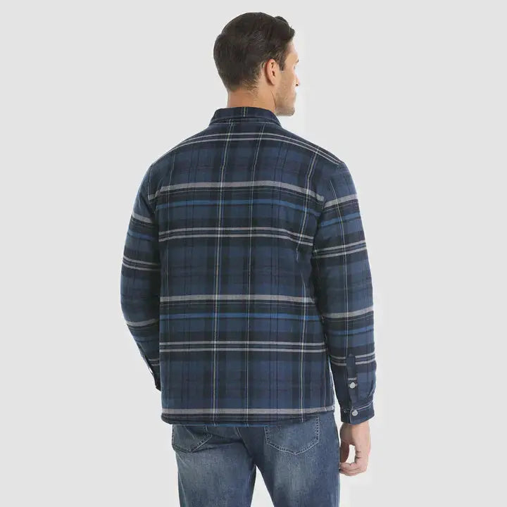 Men's Flannel Shirt Jacket Long Sleeve Quilted Lined Plaid Coat Button Down Thick Outwear for Winter aimtoyou