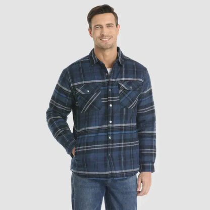 Men's Flannel Shirt Jacket Long Sleeve Quilted Lined Plaid Coat Button Down Thick Outwear for Winter aimtoyou