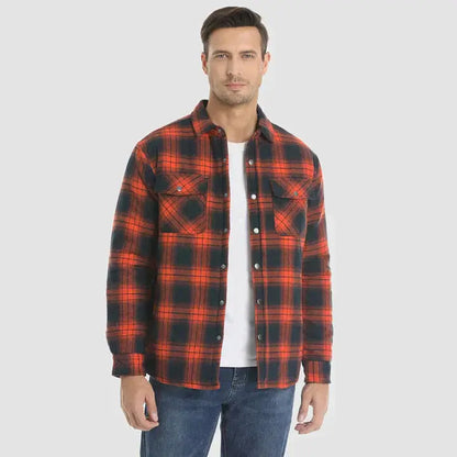 Men's Flannel Shirt Jacket Long Sleeve Quilted Lined Plaid Coat Button Down Thick Outwear for Winter aimtoyou