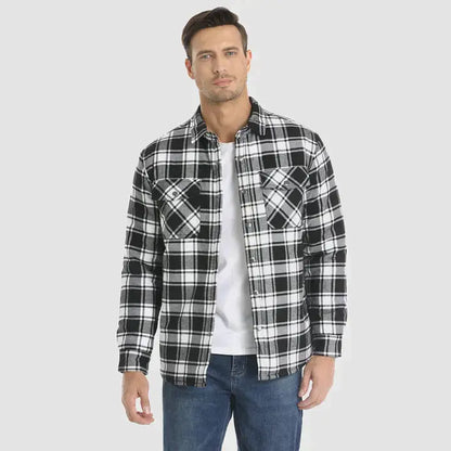 Men's Flannel Shirt Jacket Long Sleeve Quilted Lined Plaid Coat Button Down Thick Outwear for Winter aimtoyou