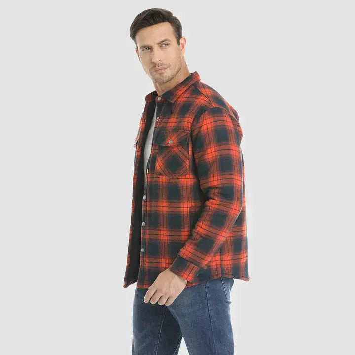 Men's Flannel Shirt Jacket Long Sleeve Quilted Lined Plaid Coat Button Down Thick Outwear for Winter aimtoyou