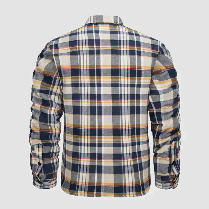 Men's Flannel Shirt Jacket Long Sleeve Quilted Lined Plaid Coat Button Down Thick Outwear for Winter aimtoyou