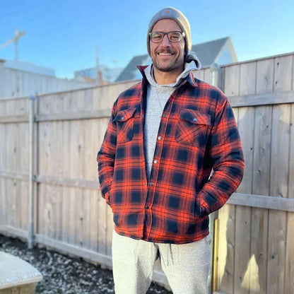 Men's Flannel Shirt Jacket Long Sleeve Quilted Lined Plaid Coat Button Down Thick Outwear for Winter aimtoyou