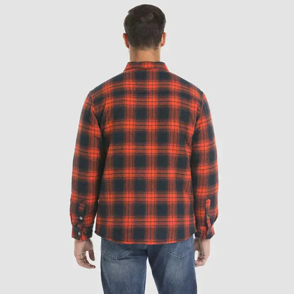 Men's Flannel Shirt Jacket Long Sleeve Quilted Lined Plaid Coat Button Down Thick Outwear for Winter aimtoyou