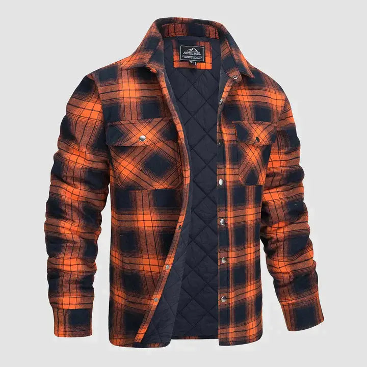 Men's Flannel Shirt Jacket Long Sleeve Quilted Lined Plaid Coat Button Down Thick Outwear for Winter aimtoyou