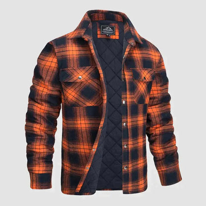 Men's Flannel Shirt Jacket Long Sleeve Quilted Lined Plaid Coat Button Down Thick Outwear for Winter aimtoyou