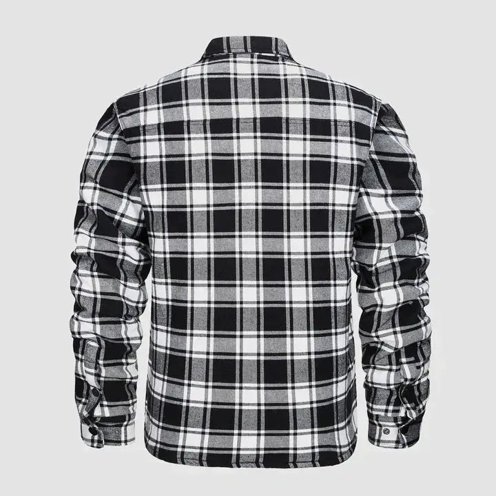 Men's Flannel Shirt Jacket Long Sleeve Quilted Lined Plaid Coat Button Down Thick Outwear for Winter aimtoyou