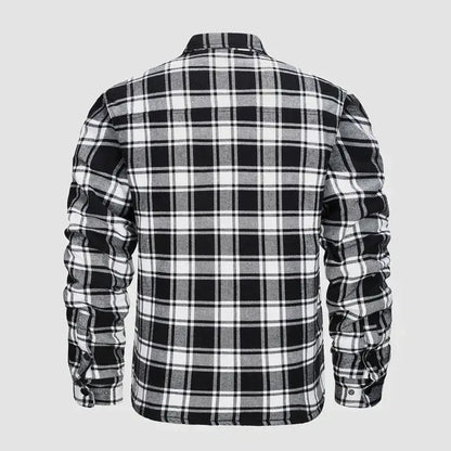 Men's Flannel Shirt Jacket Long Sleeve Quilted Lined Plaid Coat Button Down Thick Outwear for Winter aimtoyou