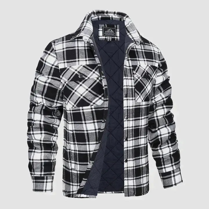 Men's Flannel Shirt Jacket Long Sleeve Quilted Lined Plaid Coat Button Down Thick Outwear for Winter aimtoyou