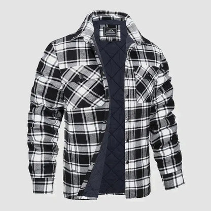Men's Flannel Shirt Jacket Long Sleeve Quilted Lined Plaid Coat Button Down Thick Outwear for Winter aimtoyou