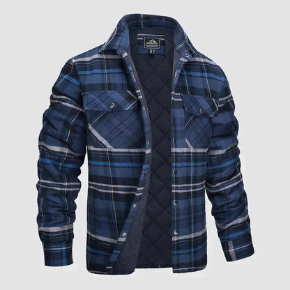 Men's Flannel Shirt Jacket Long Sleeve Quilted Lined Plaid Coat Button Down Thick Outwear for Winter aimtoyou