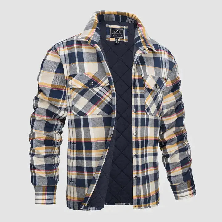 Men's Flannel Shirt Jacket Long Sleeve Quilted Lined Plaid Coat Button Down Thick Outwear for Winter aimtoyou