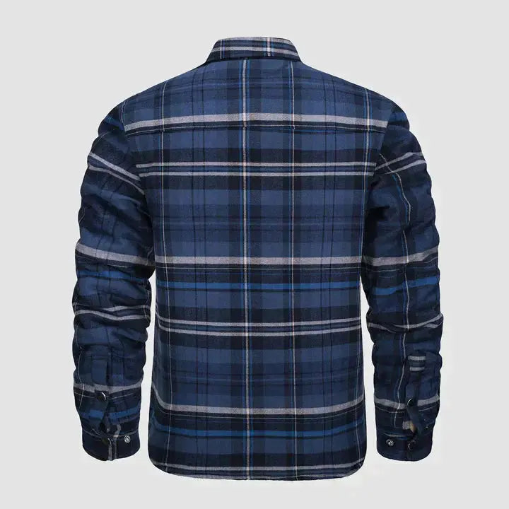 Men's Flannel Shirt Jacket Long Sleeve Quilted Lined Plaid Coat Button Down Thick Outwear for Winter aimtoyou