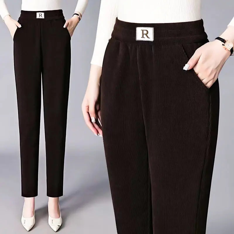 2023 New-Corduroy High Waist Straight Leg Plush Pants For Women spiyle