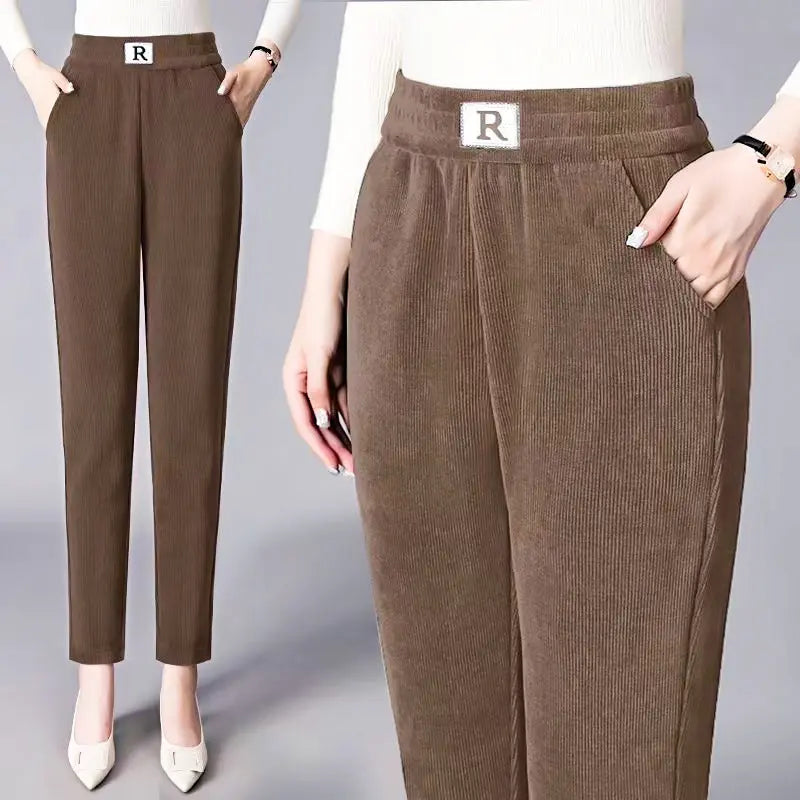 2023 New-Corduroy High Waist Straight Leg Plush Pants For Women spiyle
