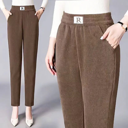 2023 New-Corduroy High Waist Straight Leg Plush Pants For Women spiyle