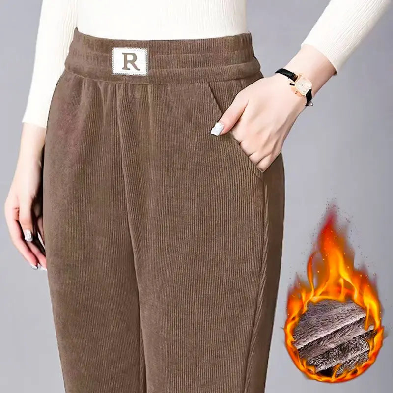 2023 New-Corduroy High Waist Straight Leg Plush Pants For Women spiyle