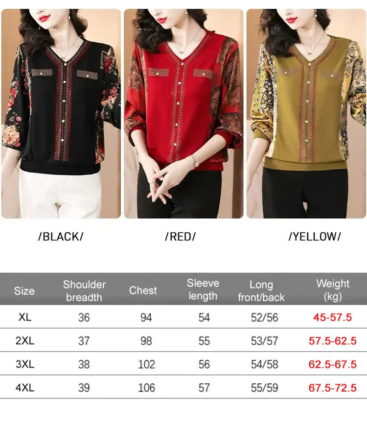 Stylish V-neck Rhinestone-embellished Top For Autumn spiyle