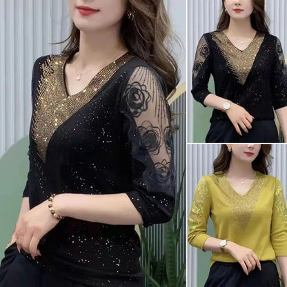 🔥2 pieces free shipping🔥【M-4XL】New versatile diamond lace blouse for all body types spiyle