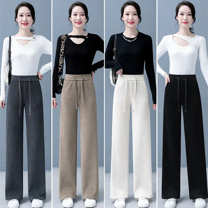 🔥✨Christmas promotion 50% OFF🎅🎁Women's Padded And Thickened Solid Color Wide-Legged Drawstring Straight Pants spiyle