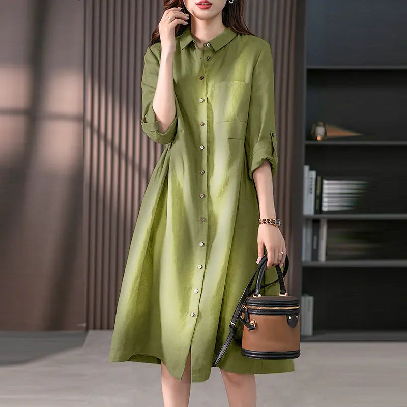 Women's Relaxed Fit Cotton Linen Dress spiyle