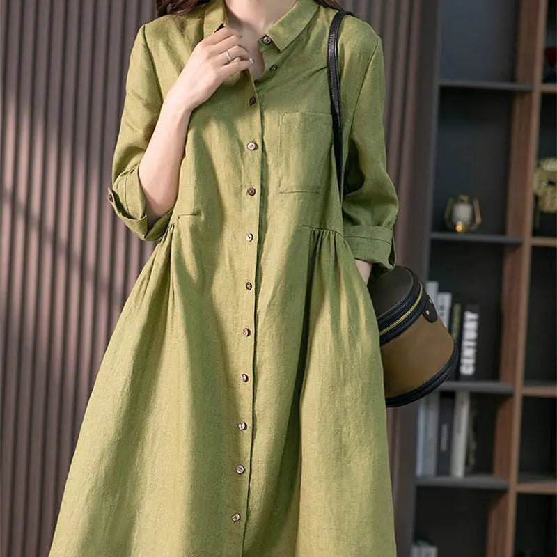 Women's Relaxed Fit Cotton Linen Dress spiyle