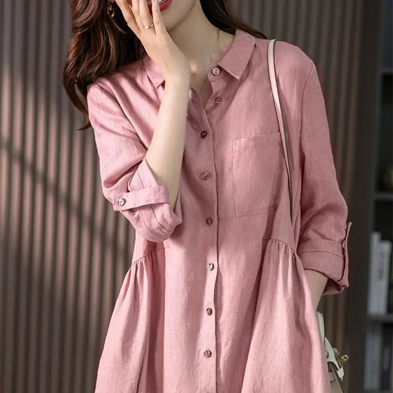 Women's Relaxed Fit Cotton Linen Dress spiyle