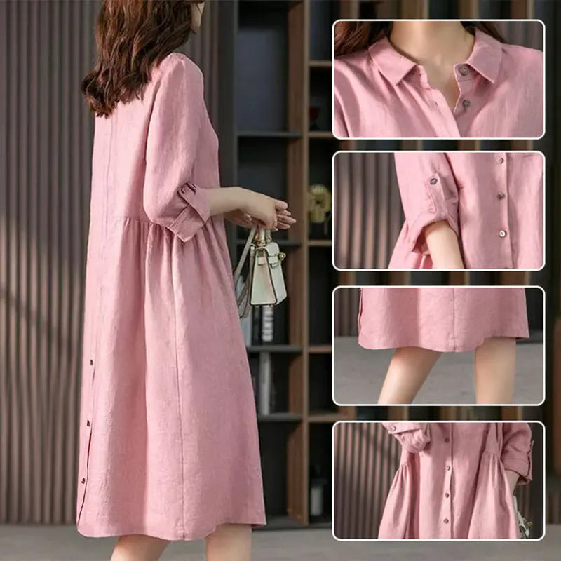 Women's Relaxed Fit Cotton Linen Dress spiyle