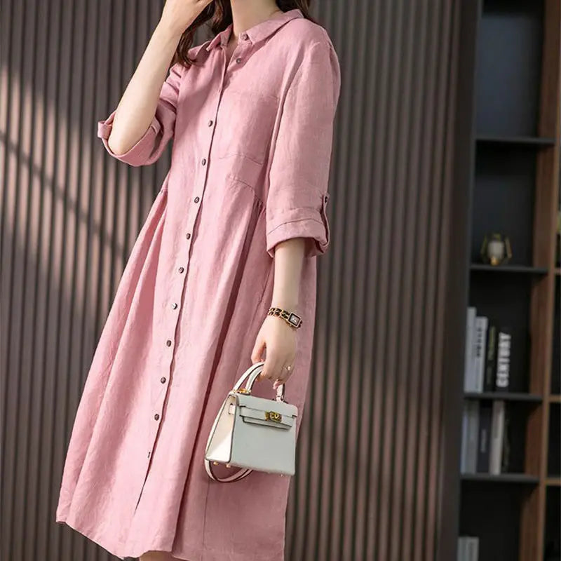 Women's Relaxed Fit Cotton Linen Dress spiyle