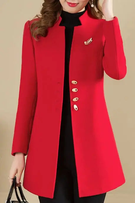 Four buttons collarless plain coat spiyle