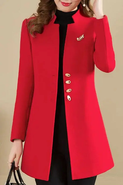 Four buttons collarless plain coat spiyle