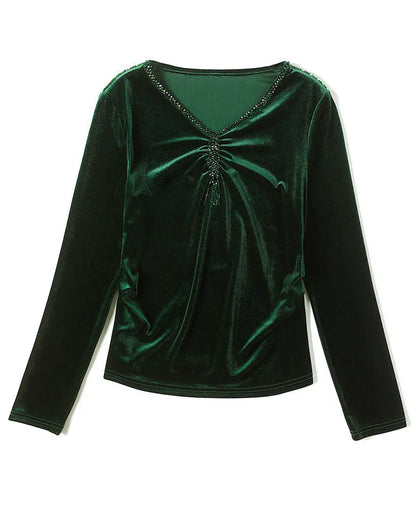 V-neck Silk Gold Velvet Shirt spiyle