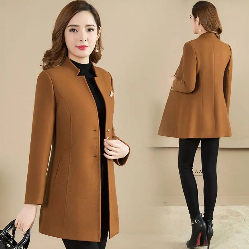 Four buttons collarless plain coat spiyle