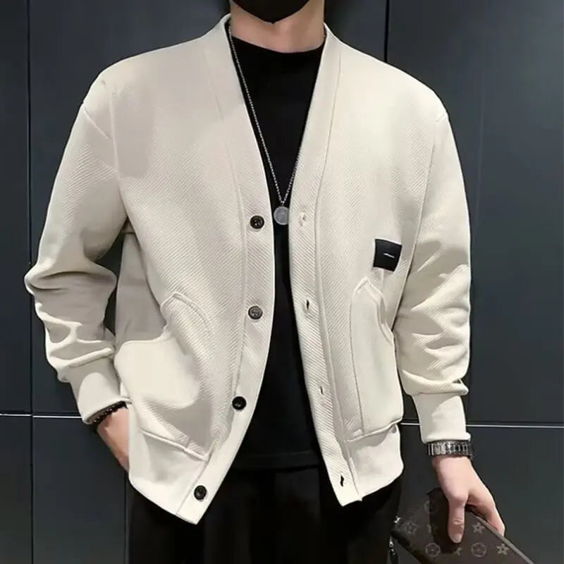 Men's loose V-neck cardigan jacket aimtoyou