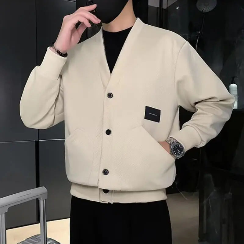 Men's loose V-neck cardigan jacket aimtoyou