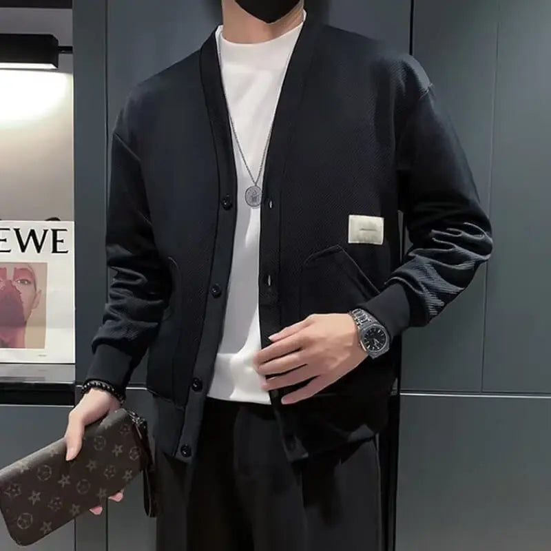 Men's loose V-neck cardigan jacket aimtoyou
