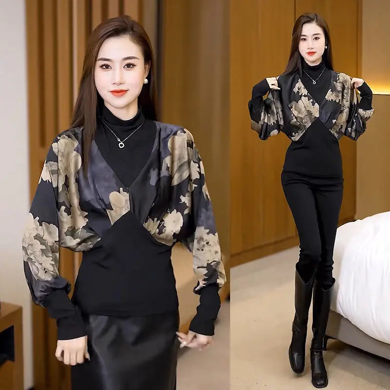 [Gift for Women] Women's Stylish High-neck Long-sleeve Slim Tops spiyle