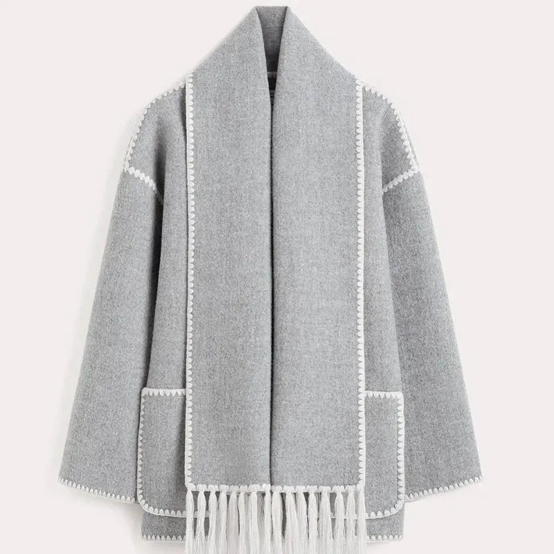 Women’s Tassel Scarf Tweed Coat spiyle