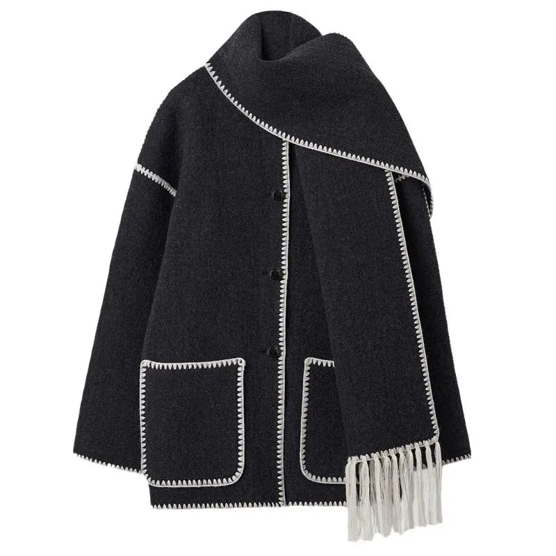 Women’s Tassel Scarf Tweed Coat spiyle