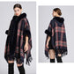 Faux rabbit fur collar hooded cape spiyle