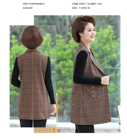 [warm gift] Women’s elegant Lapel Mid-Length Plaid Vest spiyle