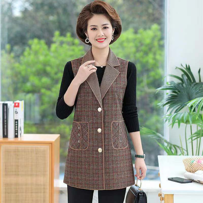 [warm gift] Women’s elegant Lapel Mid-Length Plaid Vest spiyle